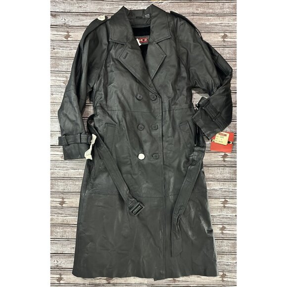 Phase Two Leather Removable Lining Trench Coat Size S Black 45" long NWT 2004 RL
